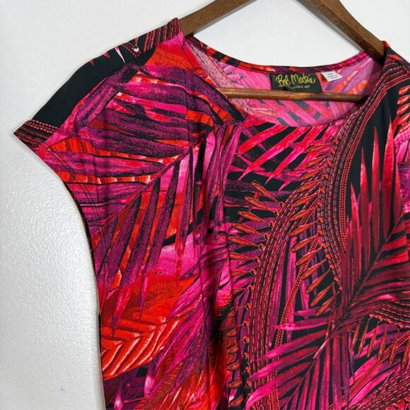Bob Mackie XS Wearable Art Maxi Dress Tropical Pink Palm Print Statement - Picture 2 of 7